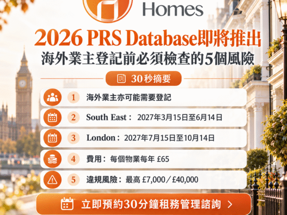 PRS Database英國海外業主登記日期、費用及5個主要風險